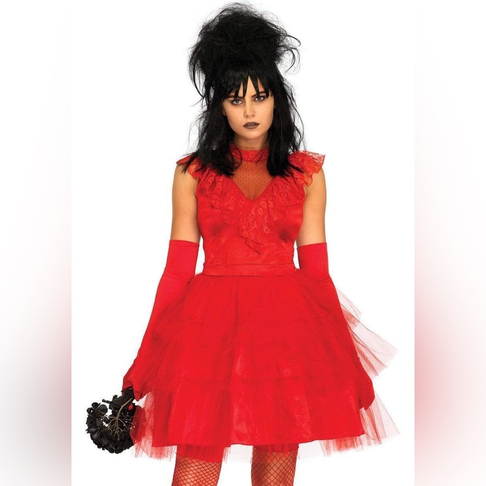 Beetle Bride Lydia Costume 2 Piece : Red Dress & Veil